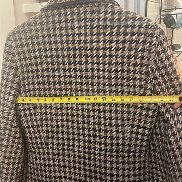 Vintage COACH Wool Houndstooth Coat with Leather Trim Tan Brown Cream Women's M - Picture 5 of 6